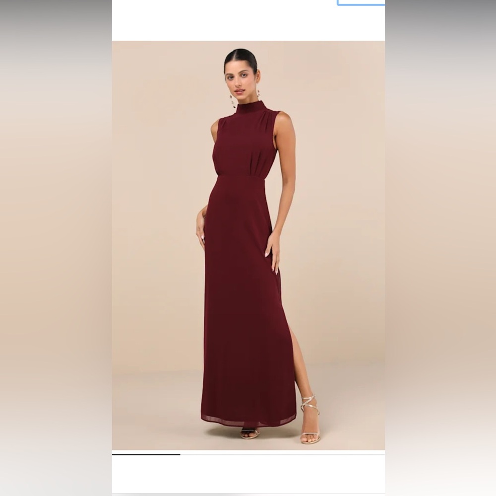 Lulu's Wine-Red Sleeveless Formal Gown